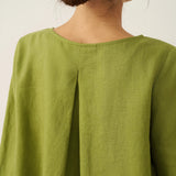 100% Linen Round Neck Asymmetrical Hem Top BRIANNA