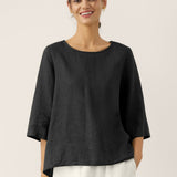 100% Linen Round Neck Asymmetrical Hem Top BRIANNA