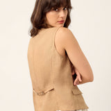 100% Linen Cinch-Back Sleeveless Tailored Vest BRONWYN