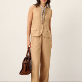 100% Linen Cinch-Back Sleeveless Tailored Vest BRONWYN