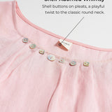 100% Linen Shell Button Pleated Crew Neck Top RENA