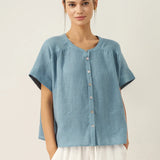100% Linen Short Sleeve Crew Neck Shirt FINA