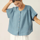 100% Linen Short Sleeve Crew Neck Shirt FINA