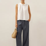 100% Linen Structured Collar Sleeveless Blouse BLAIR