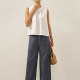 100% Linen Structured Collar Sleeveless Blouse BLAIR