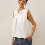 100% Linen Structured Collar Sleeveless Blouse BLAIR