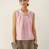 100% Linen Structured Collar Sleeveless Blouse BLAIR