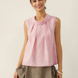 100% Linen Structured Collar Sleeveless Blouse BLAIR