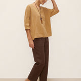 100% Linen V-Neck 3/4 Length Sleeve Top DORA