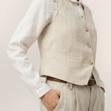 100% Linen V-Neck Buttoned Closure Vest DELIA