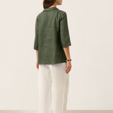 100% Linen Asymmetric Collar Inverted Pleat Top OTTILIE