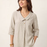 100% Linen Asymmetric Collar Inverted Pleat Top OTTILIE