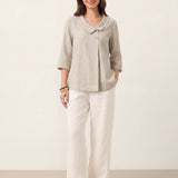 100% Linen Asymmetric Collar Inverted Pleat Top OTTILIE