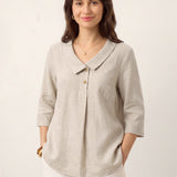 100% Linen Asymmetric Collar Inverted Pleat Top OTTILIE