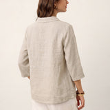 100% Linen Asymmetric Collar Inverted Pleat Top OTTILIE