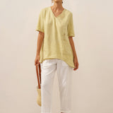 100% Linen Asymmetric Hem Long Top ISLA