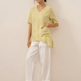 100% Linen Asymmetric Hem Long Top ISLA