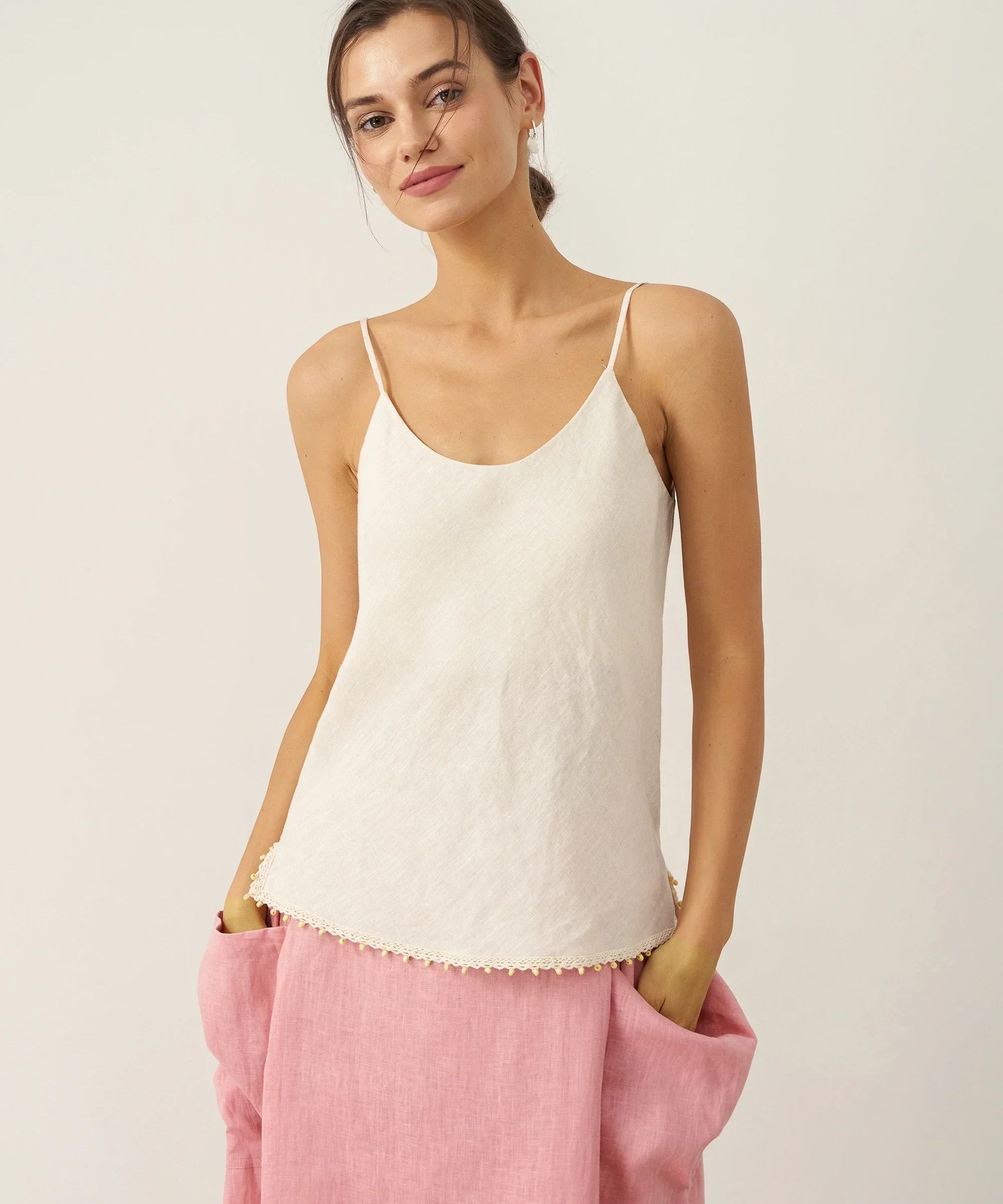 100% Linen Beaded Hem Camisole Bree