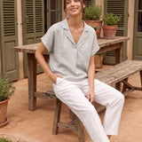 100% Linen Blazer-Inspired Pullover Top DINA