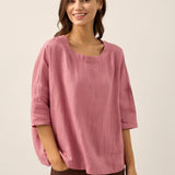 100% Linen Boatneck 3/4 Length Sleeve Top AURORA