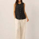 100% Linen Buttons Down Tank Top ERIN