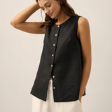 100% Linen Buttons Down Tank Top ERIN
