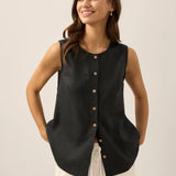 100% Linen Buttons Down Tank Top ERIN