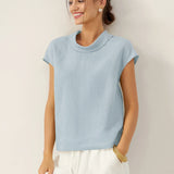 100% Linen Cap Sleeve Soft-Fold Collar Top YVONNE