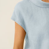 100% Linen Cap Sleeve Soft-Fold Collar Top YVONNE