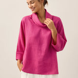 100% Linen Dropped Collar Long-Sleeve Top TRISTAN
