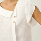 100% Linen Crescent Collar Flutter Sleeve Top FARA