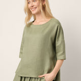 100% Linen Drop Shoulder Shirred Back High-Low Hem Top LINDSEY