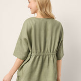 100% Linen Drop Shoulder Shirred Back High-Low Hem Top LINDSEY