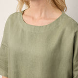100% Linen Drop Shoulder Shirred Back High-Low Hem Top LINDSEY
