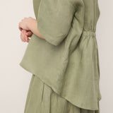 100% Linen Drop Shoulder Shirred Back High-Low Hem Top LINDSEY