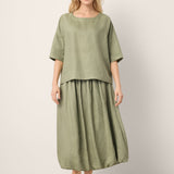 100% Linen Drop Shoulder Shirred Back High-Low Hem Top LINDSEY