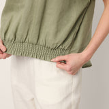 100% Linen Drop Shoulder Split-Back Double Shirred Hem Top LINDSEY