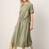 100% Linen Drop Shoulder Split-Back Double Shirred Hem Top LINDSEY