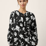 100% Linen Floral Printed Gathered Pullover Top AMIYA