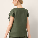 100% Linen Flutter Sleeve Sculpted Pleat Top DRUSILLA