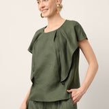 100% Linen Flutter Sleeve Sculpted Pleat Top DRUSILLA