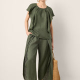 100% Linen Flutter Sleeve Sculpted Pleat Top DRUSILLA