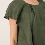 100% Linen Flutter Sleeve Sculpted Pleat Top DRUSILLA