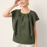 100% Linen Flutter Sleeve Sculpted Pleat Top DRUSILLA