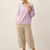 Linen Round Soft-Fold Collar Top ANAIS