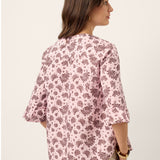 Linen Paisley Pintucked Ruffle-Cuff Curved Hem Blouse ILARIA