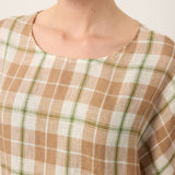 100% Linen Plaid Drop Shoulder Side Slit Top LORNA