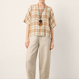 100% Linen Plaid Drop Shoulder Side Slit Top LORNA