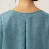 100% Linen Round Neck Asymmetrical Hem Top BRIANNA
