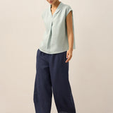 100% Linen Shawl V-Neck Cap Sleeves Top ELARA
